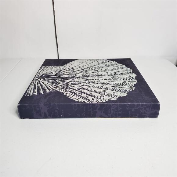 Nautical Metallic Silver Scallop Seashell Canvas Square Wall Art Decor - Picture 6 of 8